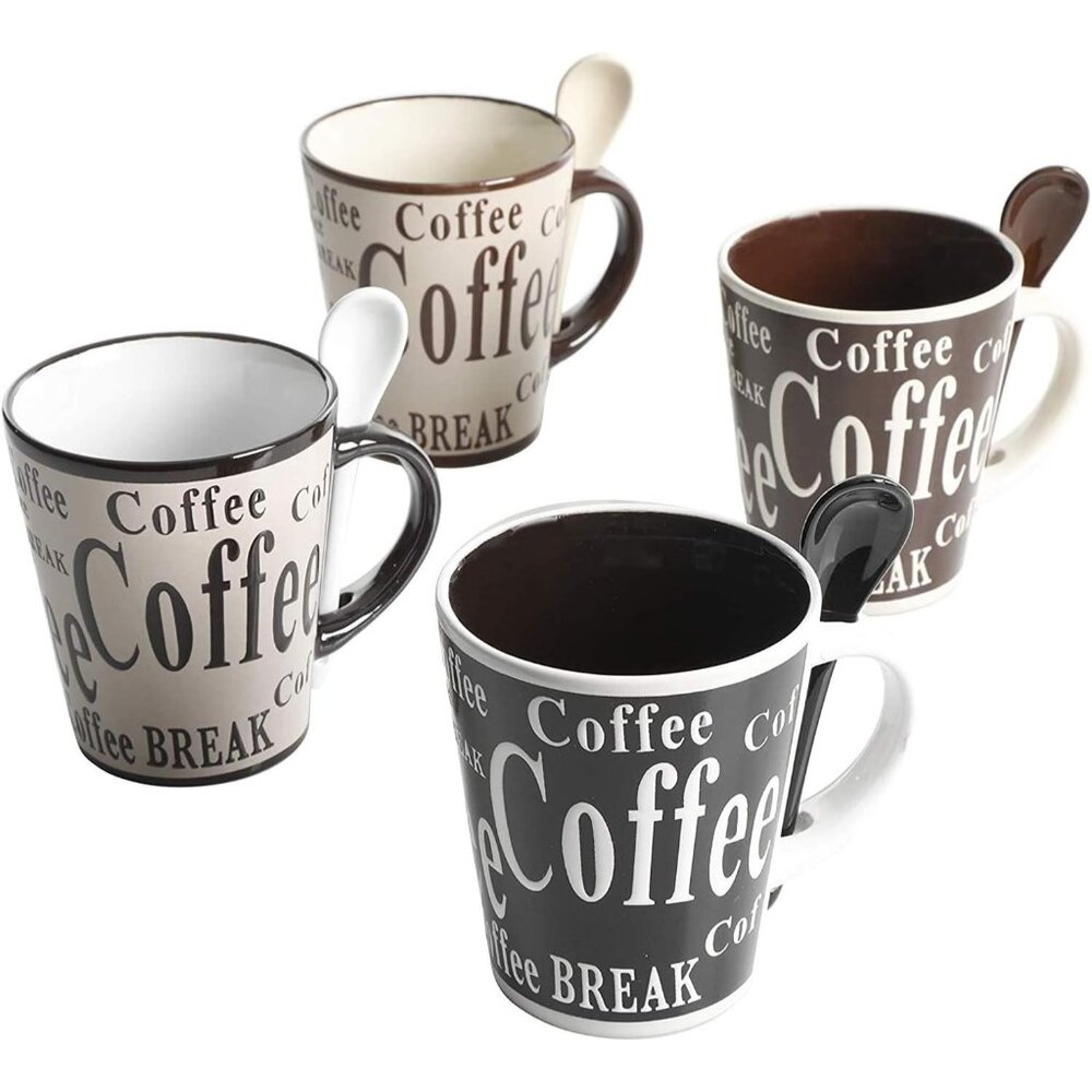 Bareggio Mug and Spoon Set, Café Americano, 8-Piece Mug and Spoon Set 14oz